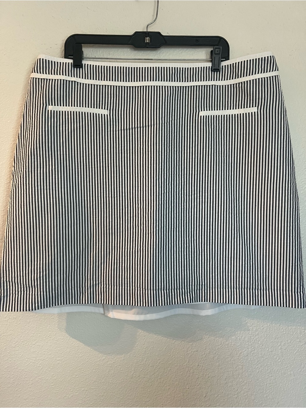 Talbots Black and White Pinstripe Mini Skirt with White Trim